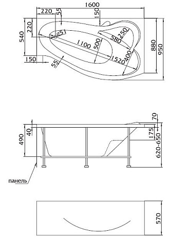 Акриловая ванна Marka One Gracia 160x95 R 01гр1695п