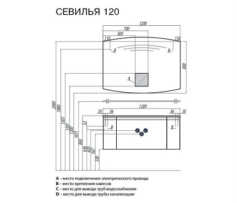 Тумба с раковиной Aquaton Севилья 120 (1A1265K0SEG30) белая