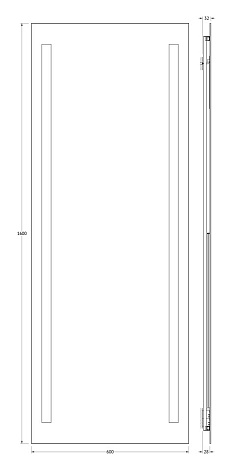 Зеркало с 2-мя встроенными LED-светильниками 28 W 60х160 cm ELLUX Stripe LED STR-A2 9136