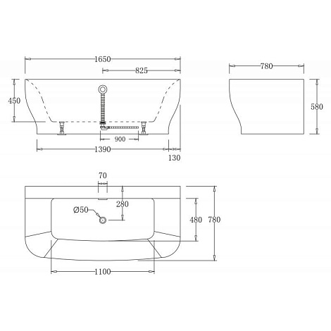 Акриловая ванна BELBAGNO 165x78x58 BB74-1650