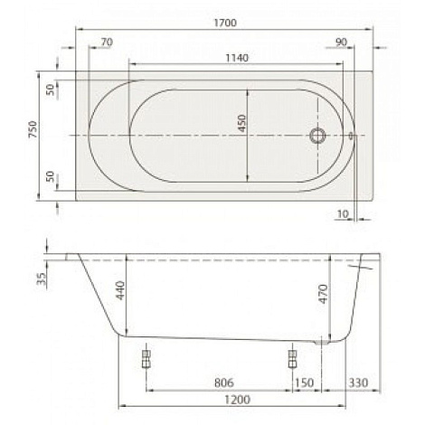 Акриловая ванна Villeroy&Boch O.novo 170x75 UBA170CAS2V-01+U99740000
