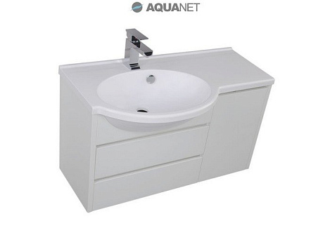 Тумба с раковиной Aquanet Лайн 90 (164936+165033) левосторонняя белая