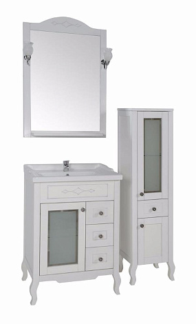 Комплект мебели ASB-Woodline Флоренция квадро 60 9036K белая патина (Тумба+раковина+зеркало+светильники)
