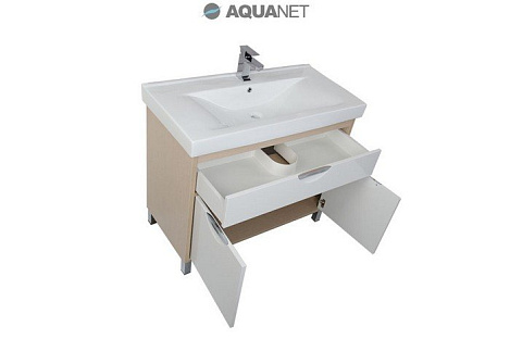 Тумба с раковиной Aquanet Гретта 100 (171575+169715) белый/светлый дуб