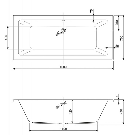 Акриловая ванна Cezares Plane mini 160x70 PLANE MINI-160-70-42