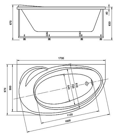Акриловая ванна Акватек Бетта 170x97 правая