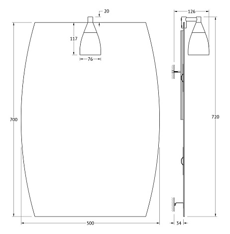 Зеркало со светильником 40 W 50х70 cm ELLUX Romance ROM-A1 0141