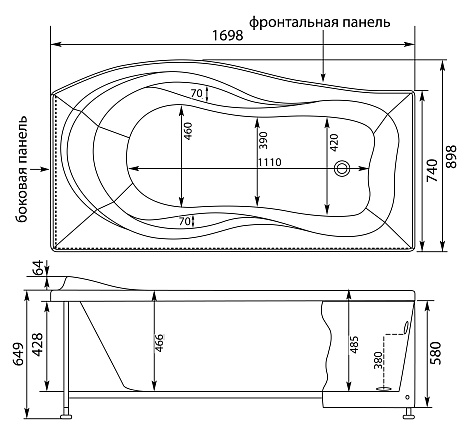 Акриловая ванна Aquanet Borneo 170x90 203910, правая