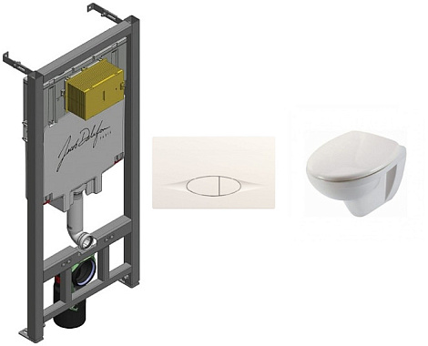 Комплект унитаз Jacob Delafon Patio E29025-NF+E29026-01R+E4187-00+E70021-00 с инсталляцией, клавишей и сиденьем
