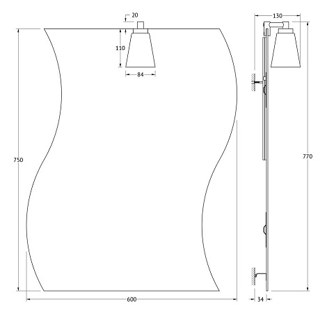 Зеркало со светильником 28 W 60х75 cm ELLUX Laguna LAG-A1 0114