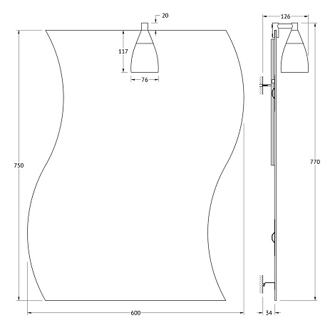 Зеркало со светильником 40 W 60х75 cm ELLUX Romance ROM-A1 0114