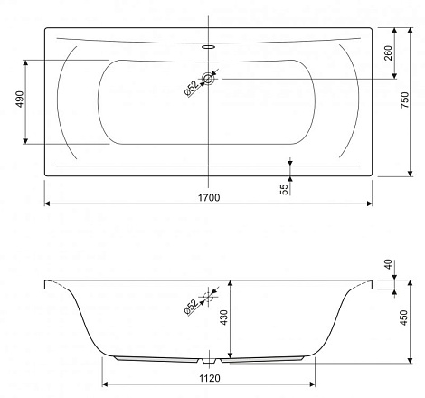 Акриловая ванна Cezares Arena 170x75 ARENA-170-75-45