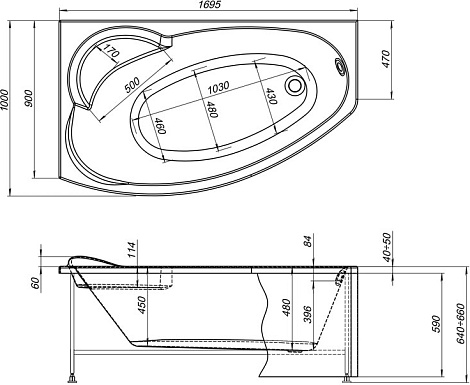 Акриловая ванна Aquanet Sofia 170x100 204039 L