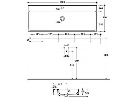 Раковина KERASAN Cento 120 3534bi*1