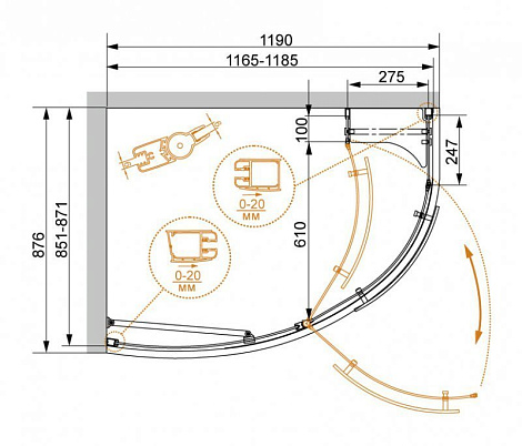 Душевой уголок Cezares ELENA-RH-1-120/90-P-Cr-L (ELENA-W-RH-1-120/90-P-Cr-L)