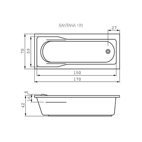 Акриловая ванна Cersanit SANTANA 170x70 WP-SANTANA*170-W