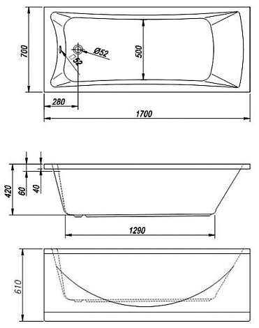 Акриловая ванна Kolpa Arianna 170 Basis 170x70