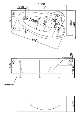 Акриловая ванна Marka One Gracia 150x90 L 01гр1590л