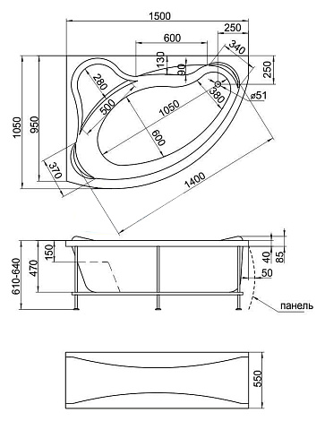 Акриловая ванна 1Marka Catania 150x105 L 01кт1510л