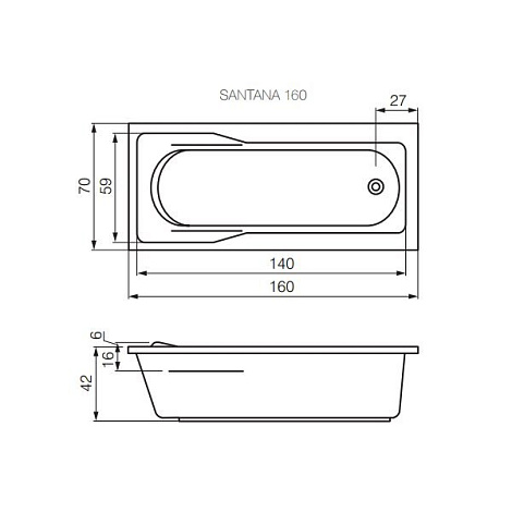 Акриловая ванна Cersanit SANTANA 160x70 WP-SANTANA*160-W