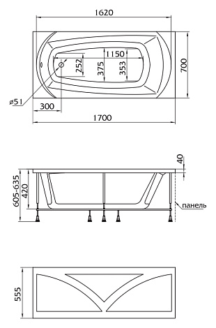 Акриловая ванна 1Marka Elegance 170x70 01эл1770