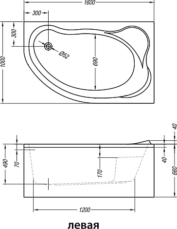 Акриловая ванна Kolpa Amadis NEW 160 L 160x100, левая