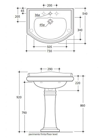 Раковина KERASAN Retro 73 1047bi*3