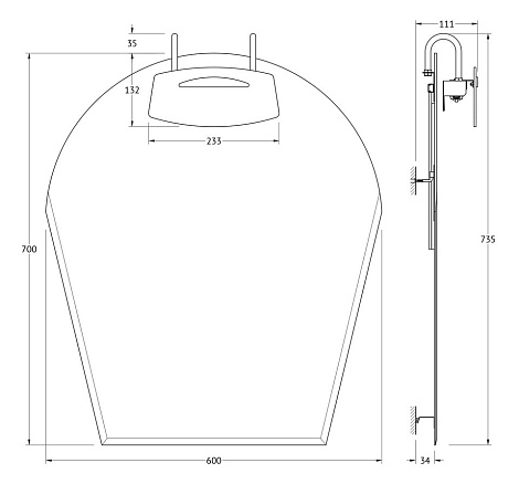 Зеркало со светильником 100 W 60х70 cm ELLUX Mode MOD-H1 0412