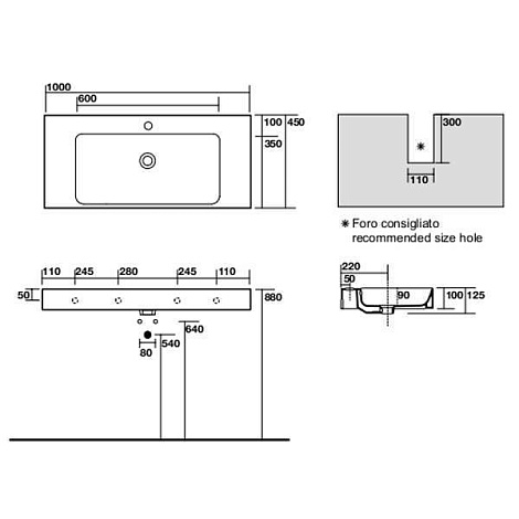 Раковина KERASAN Cento 100 3550bi*1