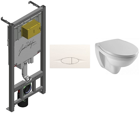 Комплект унитаз Jacob Delafon Patio E29025-NF+E29026-01R+EDV102-00+E70021-00 безободковый с инсталляцией, клавишей и сиденьем