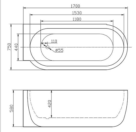 Акриловая ванна BelBagno 170x75 BB11-1700-R