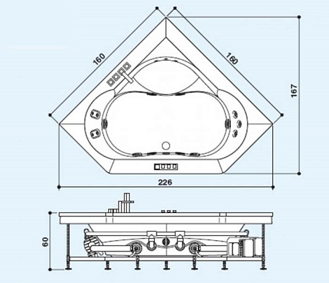 Акриловая ванна Jacuzzi Aura 164x164 9443-740A+7202-06210