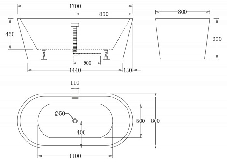 Акриловая ванна BelBagno 170x80 BB71-1700-NERO