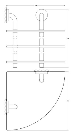 Полка угловая 3-х ярусная 30 cm ELLUX Elegance ELE 055