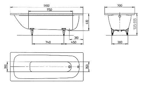 Ванна Kaldewei Saniform Plus 363-1 170x70 (1118 0001 0001) без покрытия